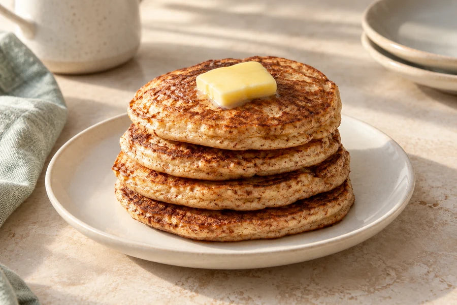 Cinnamon breakfast pancakes made with Sugarless Organic Stevia