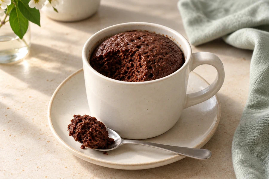 Chocolate mug cake made with Sugarless Organic Stevia