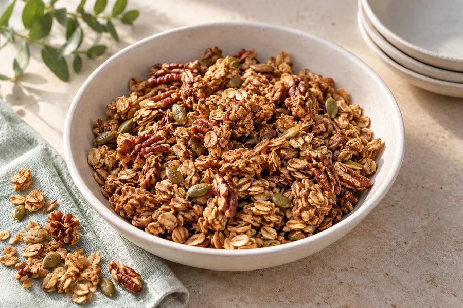 Cinnamon pecan granola made with Sugarless Organic Stevia