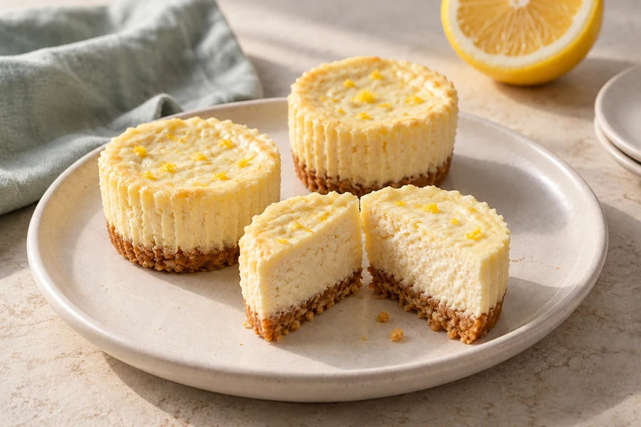 Mini lemon cheesecakes made with Sugarless Organic Monk Fruit
