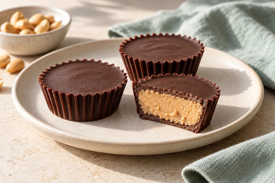Chocolate peanut butter cups made with Sugarless Organic Monk Fruit
