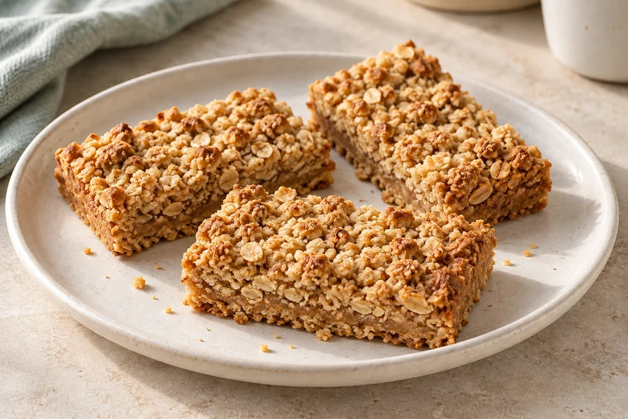 Cinnamon almond crumble bars made with Sugarless Organic Monk Fruit