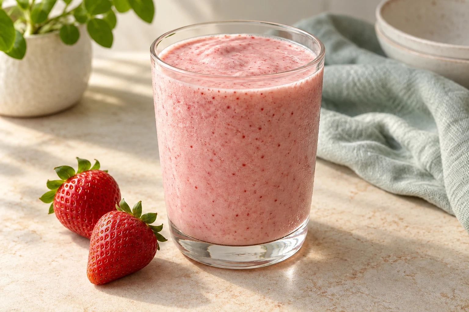 Strawberry vanilla smoothie made with Sugarless Liquid Sweetener
