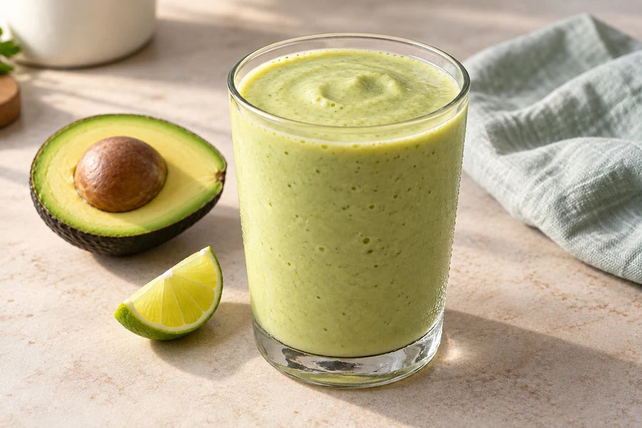Avocado coconut lime smoothie made with Sugarless Liquid Sweetener