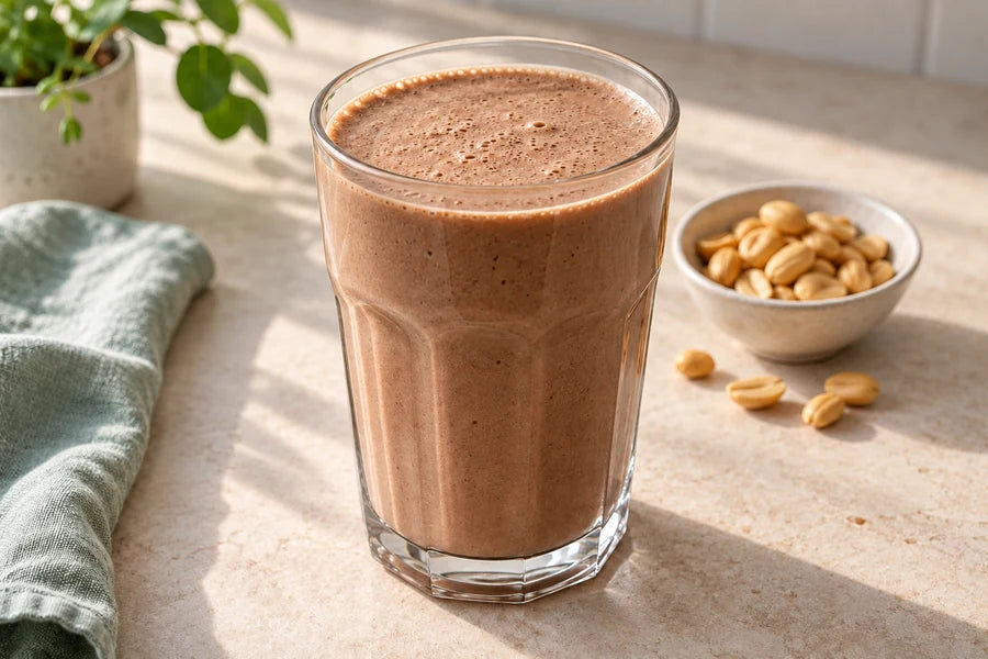 Chocolate peanut butter shake made with Sugarless Liquid Sweetener