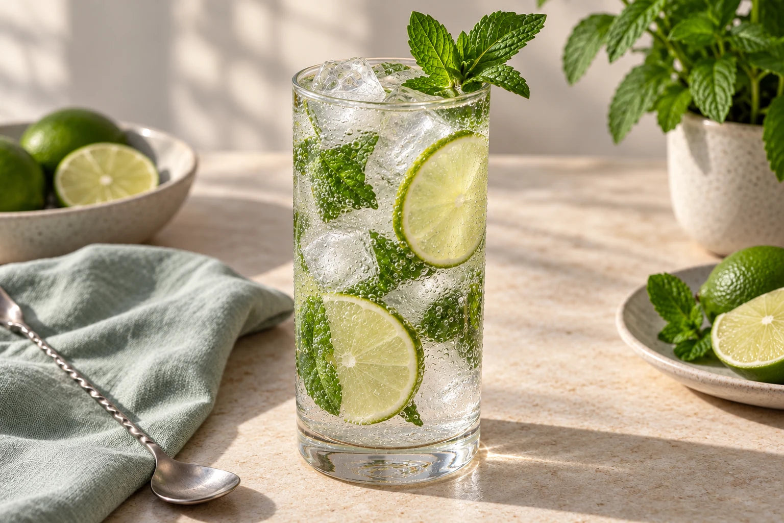 Mint and lime mojito made with Sugarless Liquid Sweetener