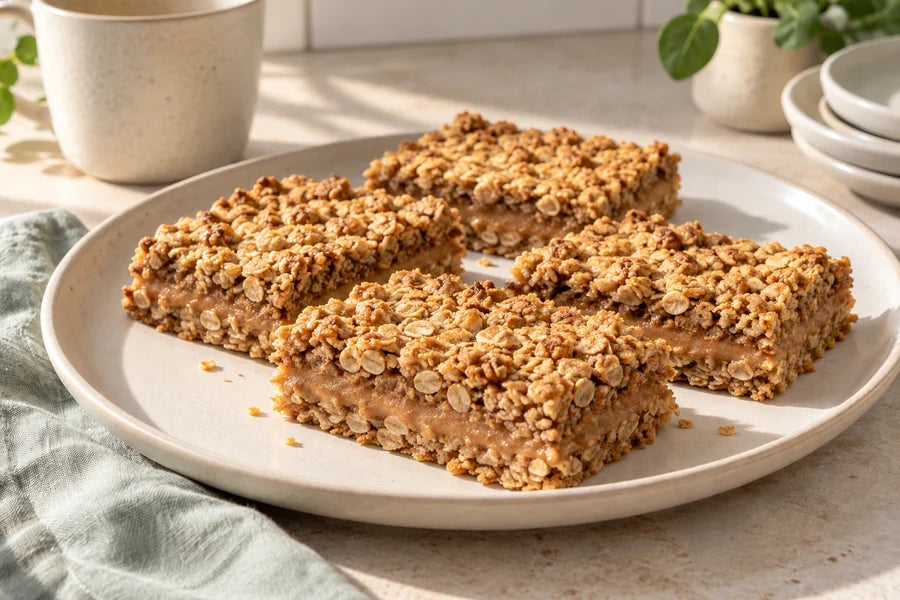 Cinnamon almond oat slice made with Sugarless Organic Stevia