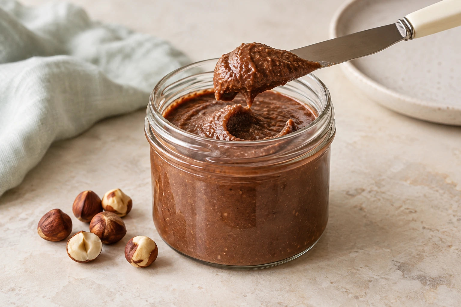 Chocolate hazelnut spread made with Sugarless Organic Monk Fruit