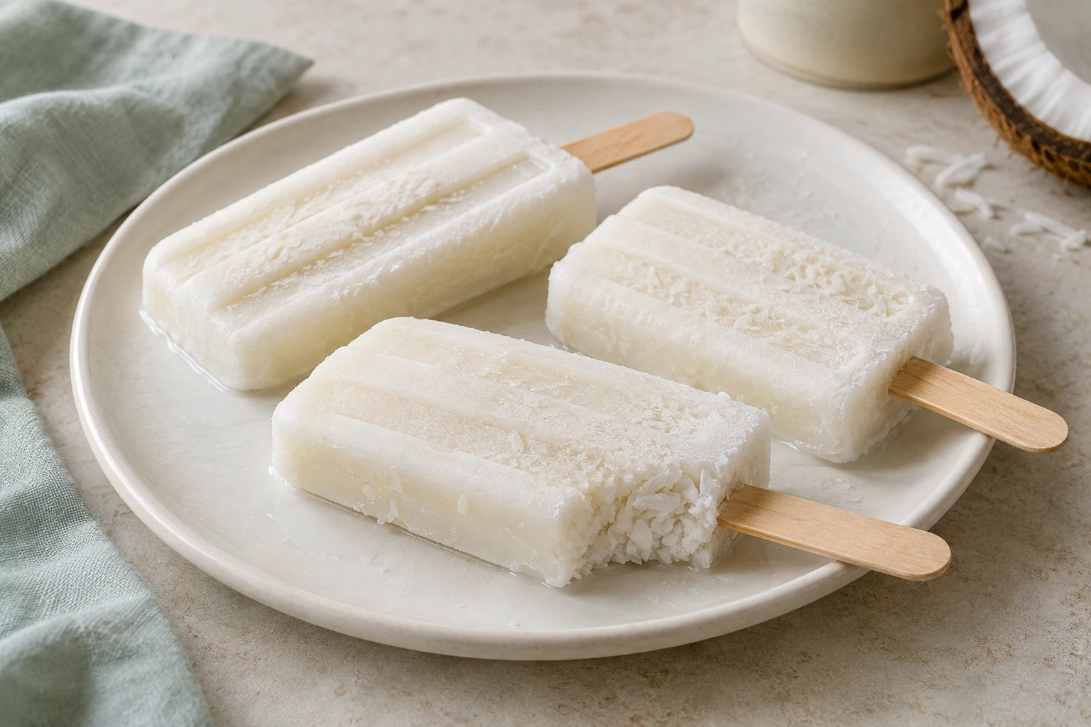 Coconut ice pops made with Sugarless Organic Monk Fruit