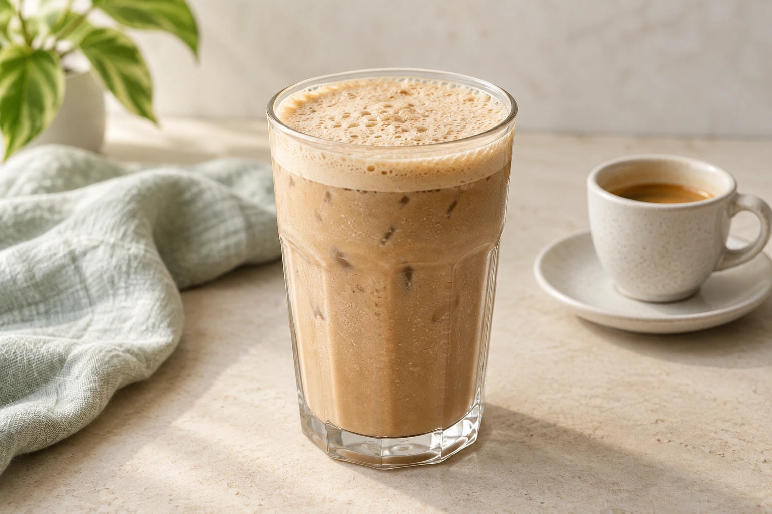 Iced coffee protein shake made with Sugarless Liquid Sweetener