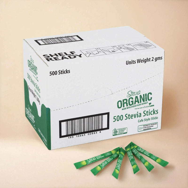 Stevia Organic Café Sticks - 500 Pack | Low-Calorie Natural Sweetener