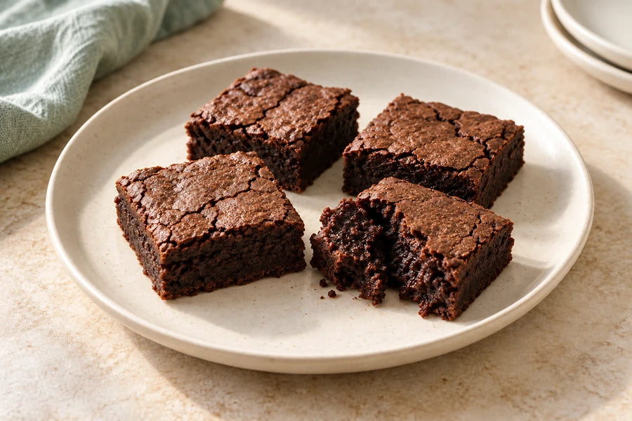Chocolate brownies made with Sugarless Organic Stevia