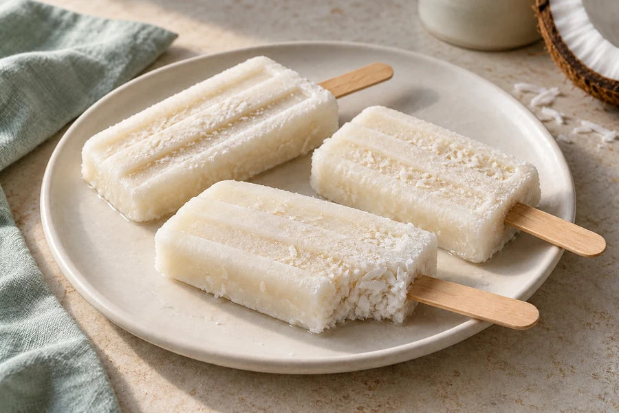 Coconut ice pops made with Sugarless Organic Monk Fruit