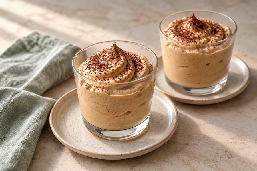 Coffee mascarpone dessert pots made with Sugarless Organic Monk Fruit