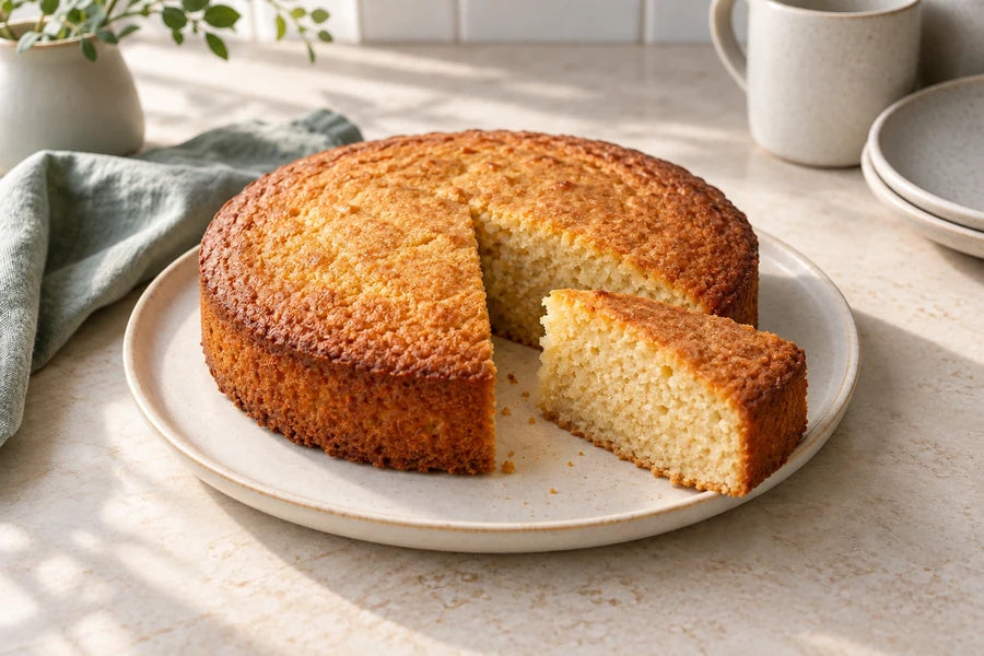 Vanilla almond cake made with Sugarless Organic Stevia