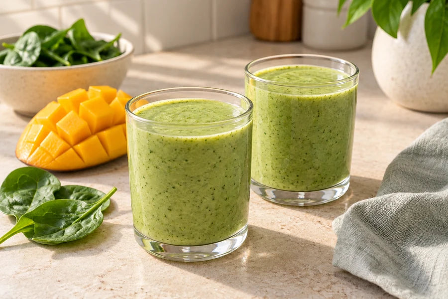 Green goodness smoothie made with Sugarless Liquid Sweetener