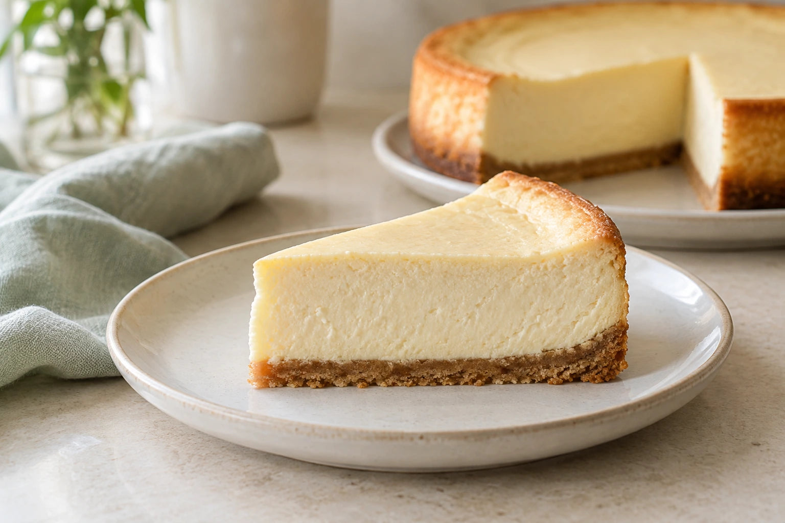 Baked vanilla cheesecake made with Sugarless Organic Stevia