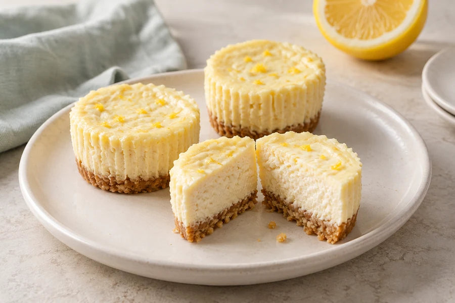 Mini lemon cheesecakes made with Sugarless Organic Monk Fruit