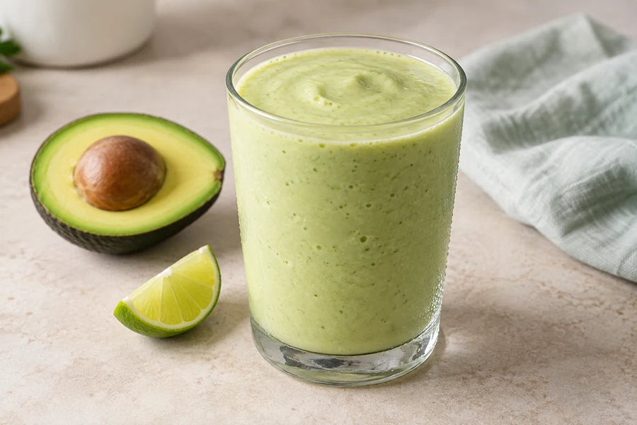 Avocado coconut lime smoothie made with Sugarless Liquid Sweetener