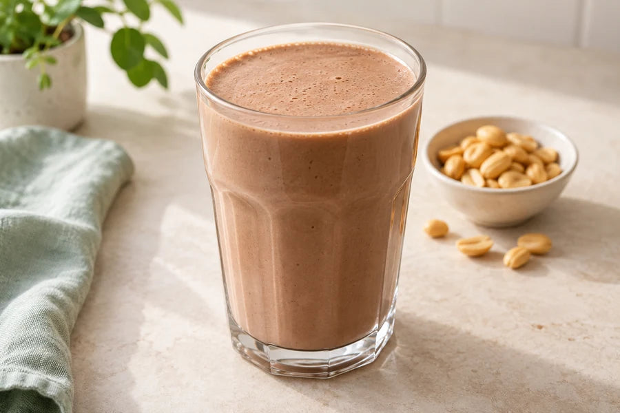 Chocolate peanut butter shake made with Sugarless Liquid Sweetener