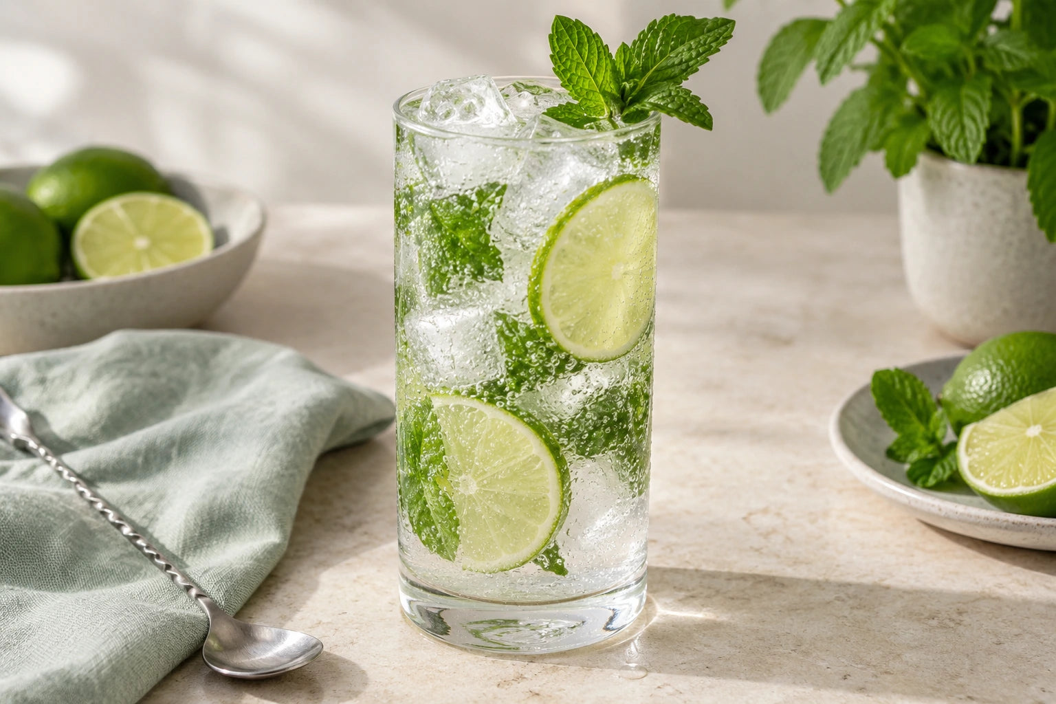 Mint and lime mojito made with Sugarless Liquid Sweetener