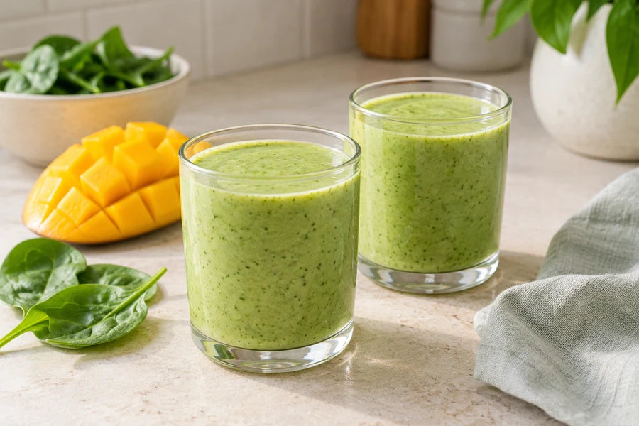 Green goodness smoothie made with Sugarless Liquid Sweetener