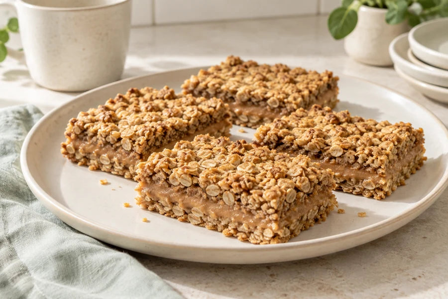 Cinnamon almond oat slice made with Sugarless Organic Stevia